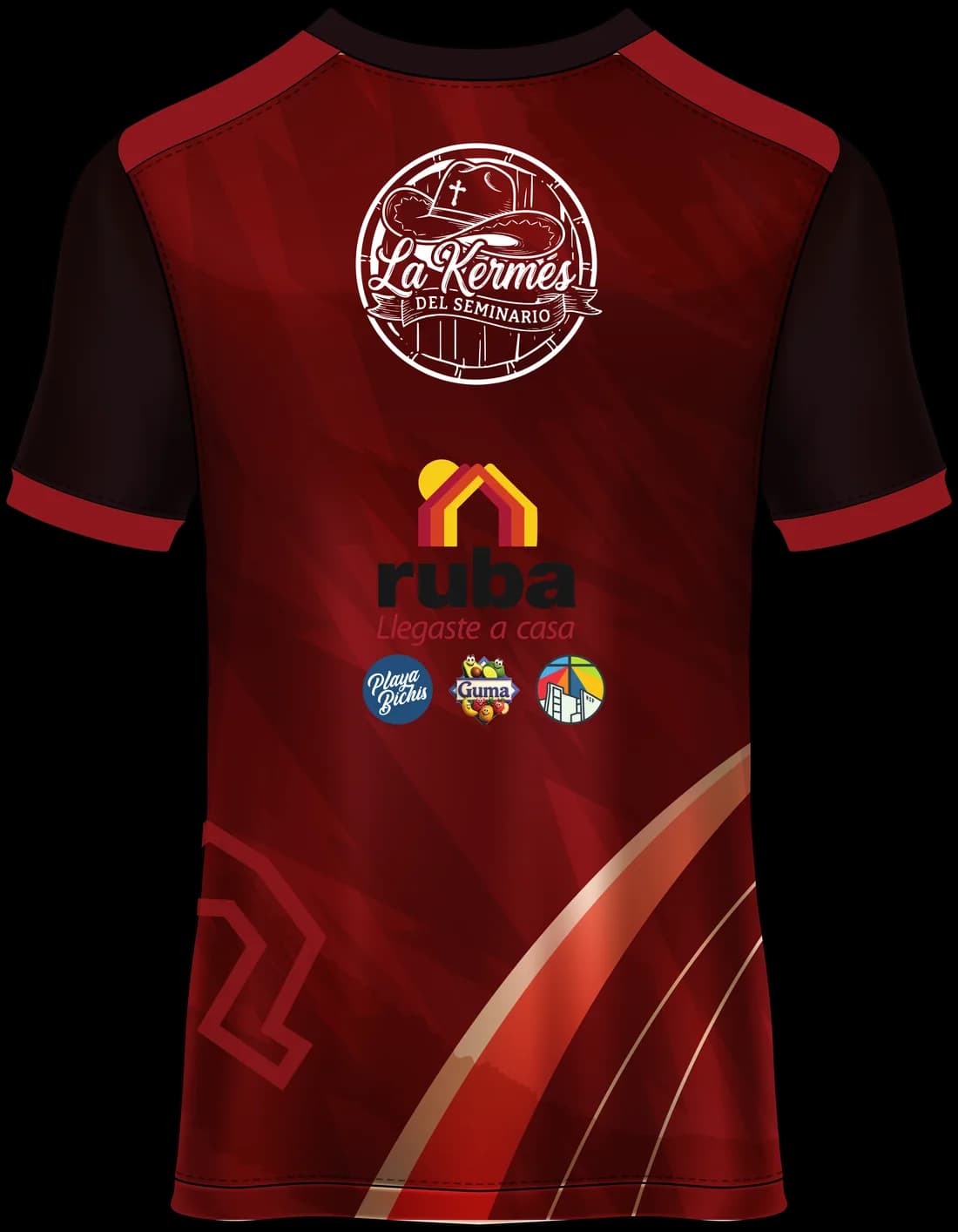 Espalda de la playera oficial de la Carrera del Seminario 2026, con el sello de La Kermés del Seminario y los logotipos de los patrocinadores
